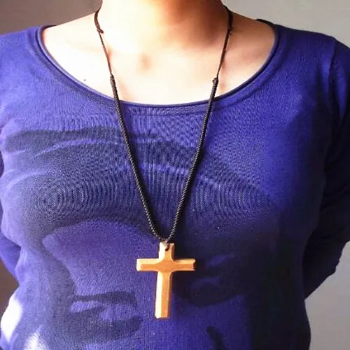 Jesus Holzkreuz Anhänger Halskette Vintage lange Pullover Kette Silber Perlen Lederband Männer Frauen Schmuck handgefertigt stilvolle Weihnachtsgeschenke 12 Stück