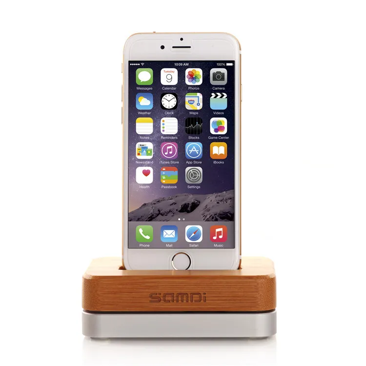 New Original SAMDI Wooden & Aluminum Charger Dock Cradle for iPhone 6 5S 5 Wood Phone Stand Mobile Holder for iPhone