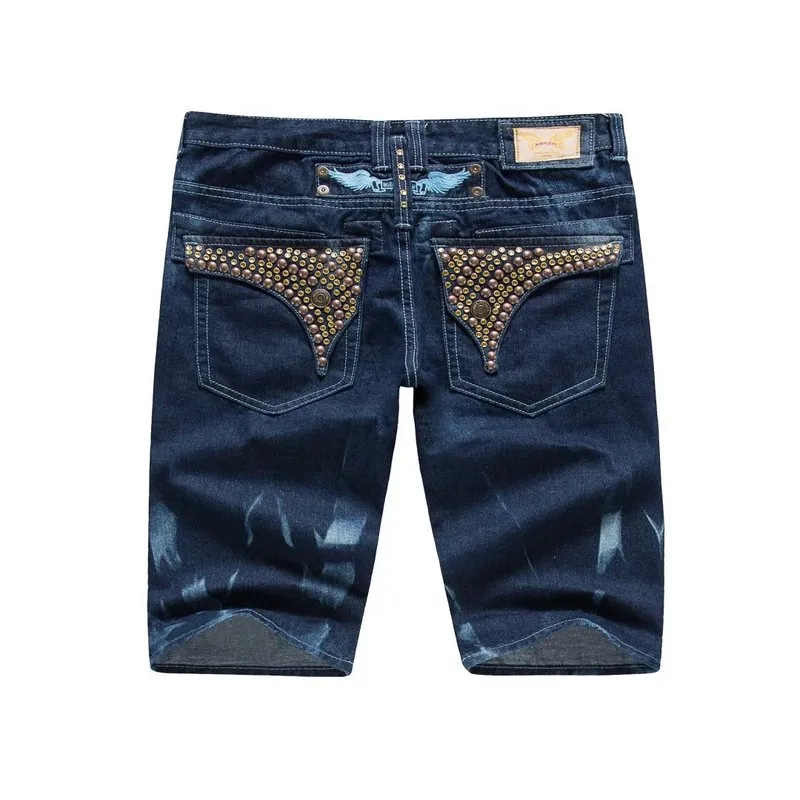 Fashion Robin Ripped Jeans For Men Diamonds Wings Shorts Slim Fit Gold Diamond And Ruby Crystals Mens Jean Size 32-42