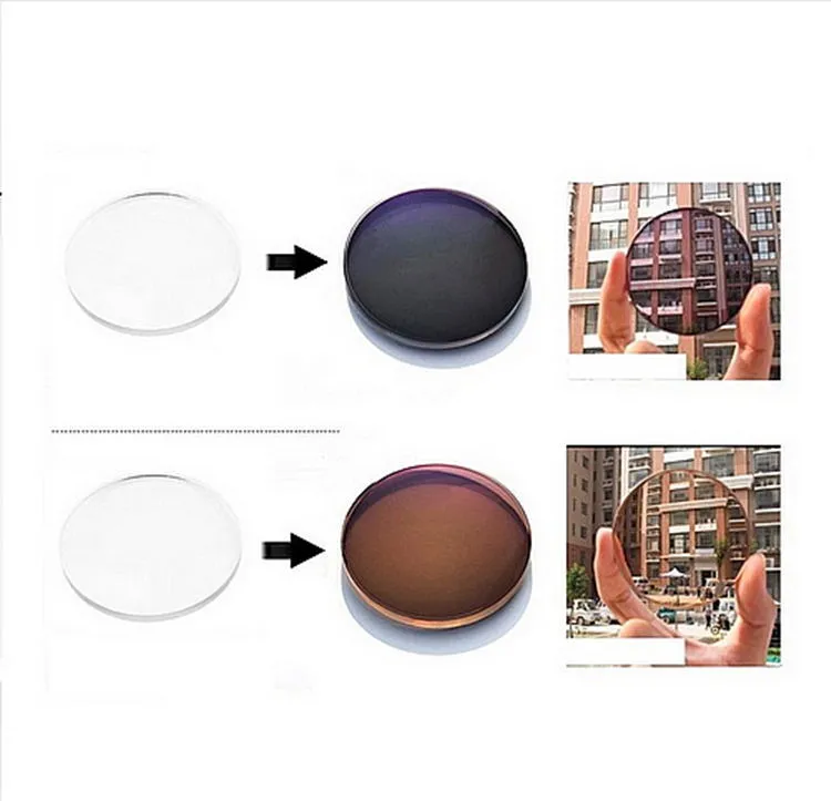 1,60 Übergang photochrome Linsenbrille Myopie-Farbfilm wird zu gedimmten braungrauen Myopie-Harzlinsen für Korrekturen. Kostenlose Installation