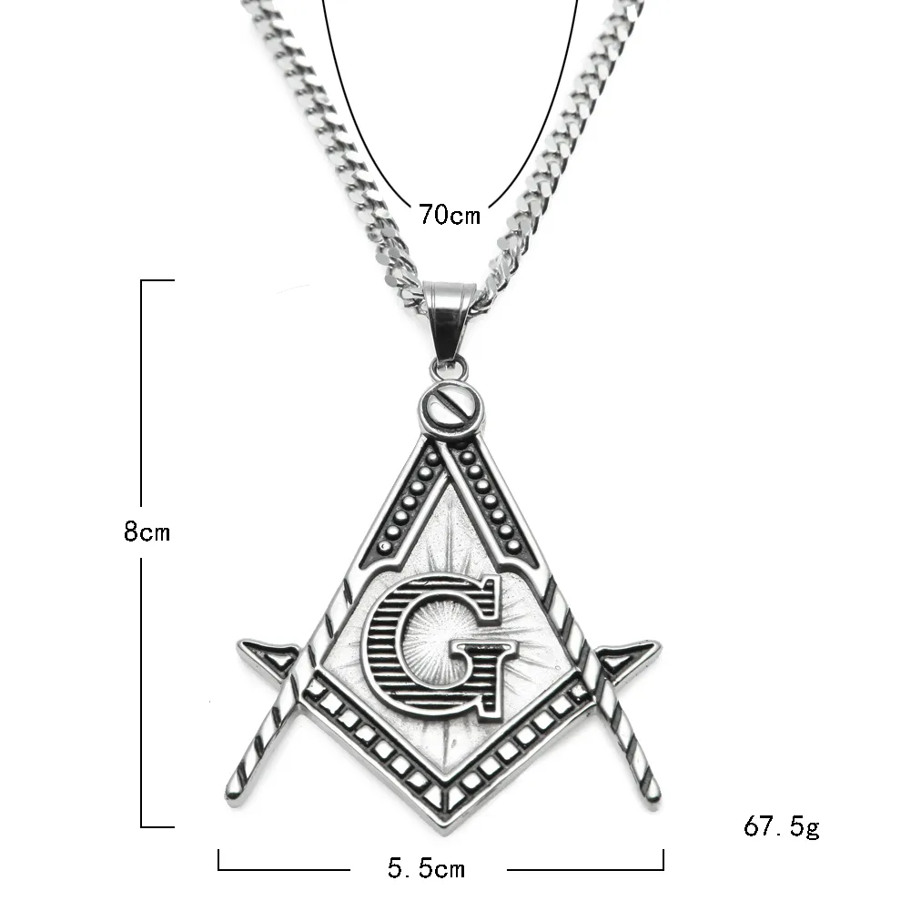 Mensor rostfritt stål Masonic Illuminati Symbol 24K Gold Plated Mason Pendant med 24 27 5 kubansk kedjehalsband HI319D