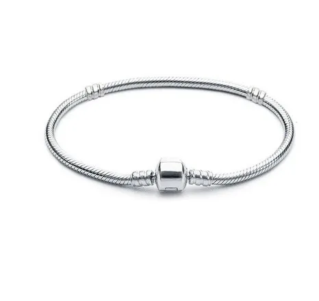 Partihandel 16-21cm 925 Silverpläterade armband 3mm Snake Chain Clasp Fit europeiska pärlor för Pandora armband charmpärlor Bangle smycken DIY