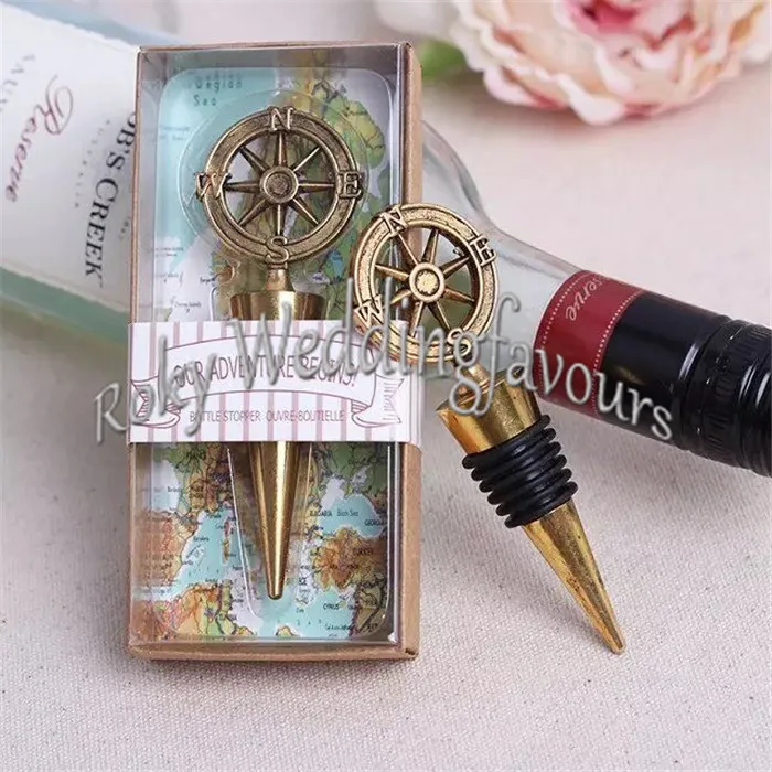 "Our Adventure Begins" Compass Bottle Stopper Event Gifts Champagne Stopper Nautical Theme Wedding Favors