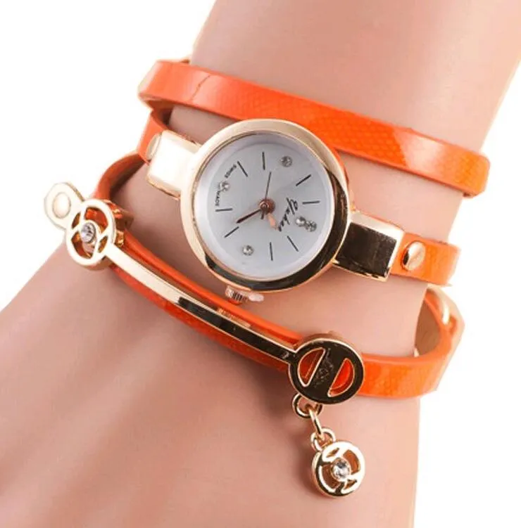 Heiße mehrschichtige Damen-Armbanduhr mit rundem Zifferblatt, PU-Lederband, Rinestones-Schnalle, Armbanduhren für Damen, günstiger kostenloser Versand