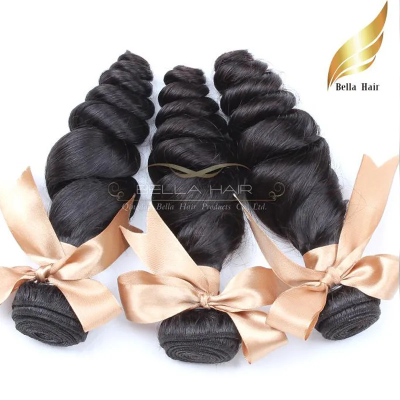 Cheveux péruviens Tisse Extensions de Cheveux Humains 3pcs / lot Vague Lâche Double Trame Couleur Naturelle Bellahair