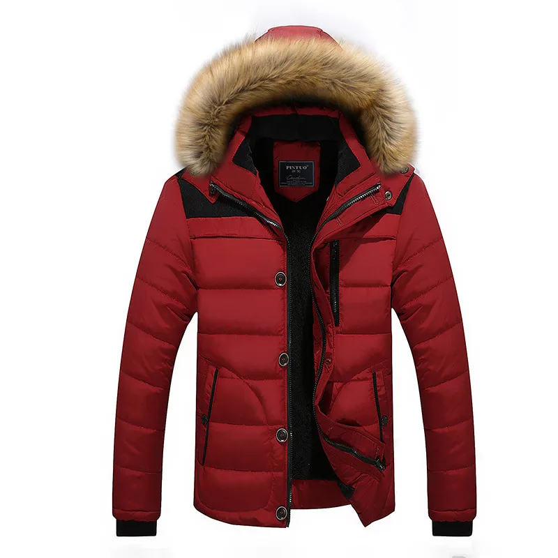 2017 Men Winter Jackets Coats Black Warm Down Jacket Outdoor Hooded Fur Mens Thick Faux Fur Inner Parkas Plus Size Famous Brand L 4XL