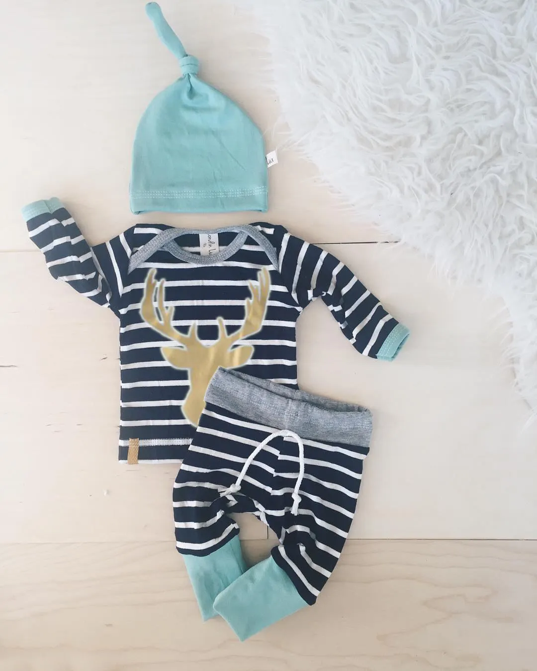 2016 vente chaude enfants costumes de costumes bébé garçon fille ensembles de noël nouveau-né infantile barboteuse + pantalon à rayures + chapeau Bodysuits tenues vêtements ensembles