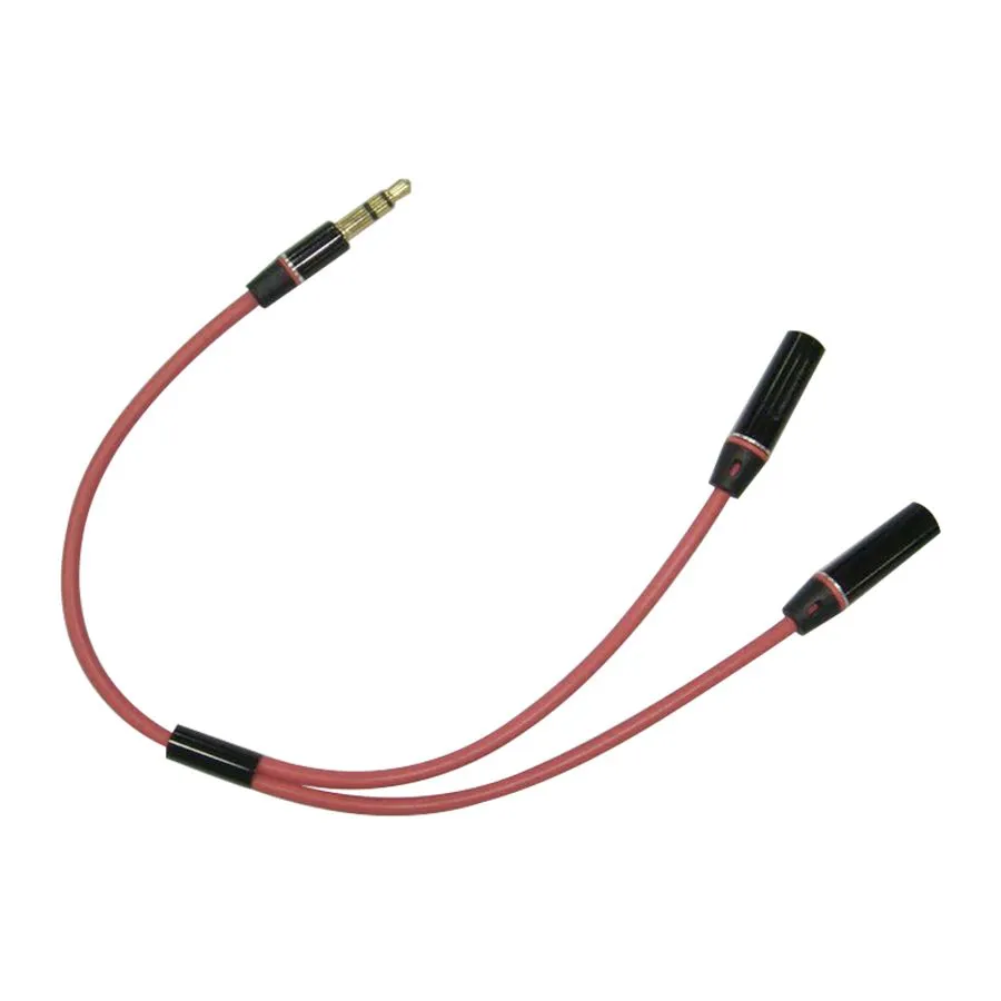 3.5mm macho para 2 fêmea ramo vermelho cabo de áudio divisor cabo de fone de ouvido 100 peças