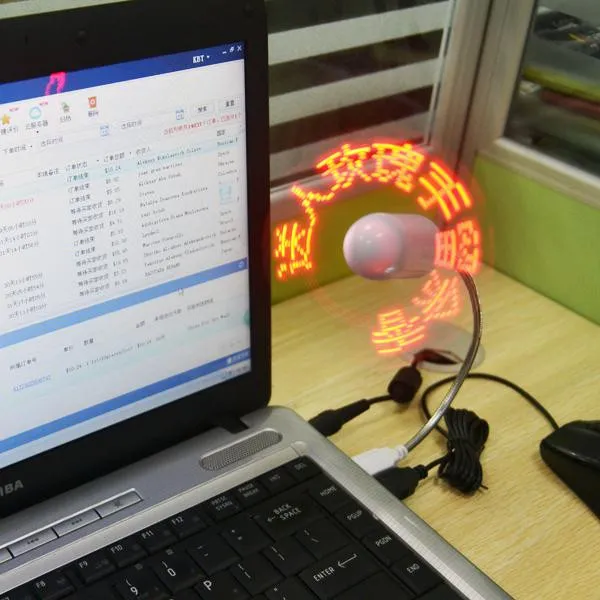 DHL Fashion USB LED FAN USB Gadget Red/Green/Blue Light Flexible LED Cooler DIY USB Case Any Characters Messages for Laptop PC