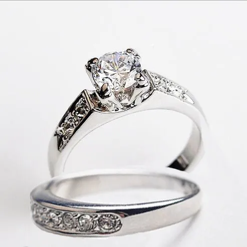 Bague de mariage pour femmes, 4 pièces, plaqué or 18 carats, diamant CZ, strass, bague en diamant simulé et cristal