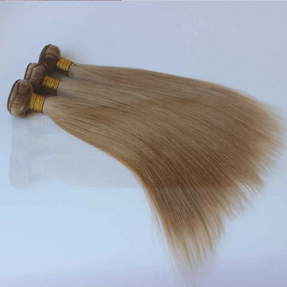 Straight TOP Honey Blonde Color Brazilian Human Hair Weft 27 Peruvian Indian Malaysian Cambodian Human Hair Weave Extensions 3 Bundles weft