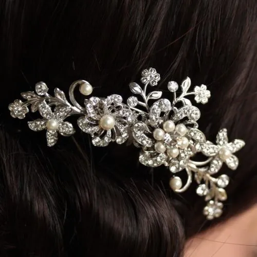 Mode bruids bruiloft tiara's prachtige strass fijne kam bruids sieraden accessoires kristal parel haarborstel gratis verzending