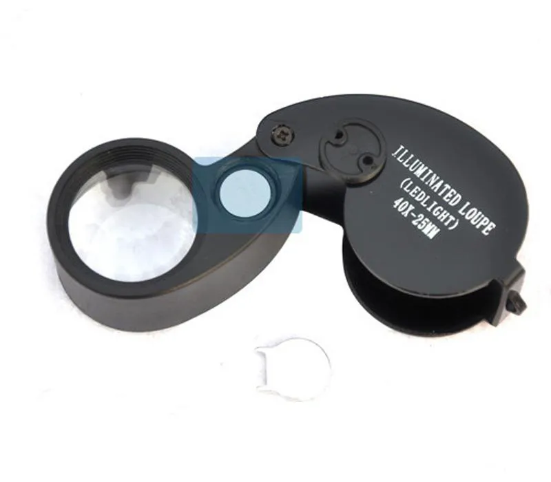 Folding 40X 25mm Glasses Magnifier Jewelry Watch Compact Lupa Led Light Lamp Magnifying Glass Microscope Lupas De Dumento Loupe