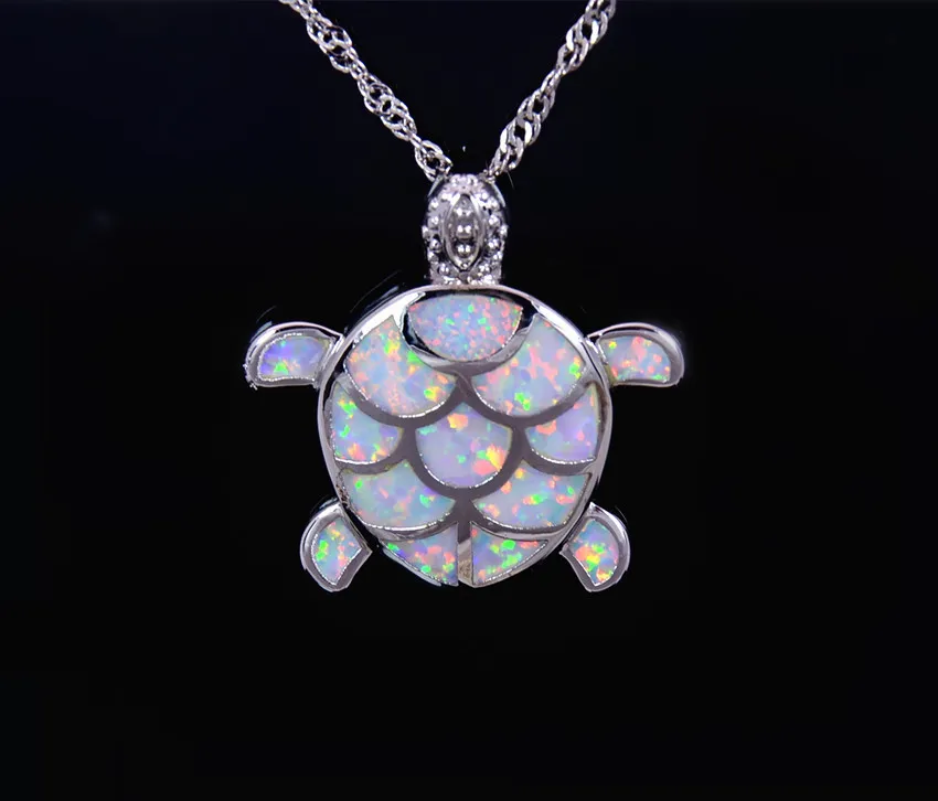 Bijoux de mode en gros au détail Fine opale de feu blanc tortue de mer pierre pendentifs et collier en argent pour les femmes PJ17082713