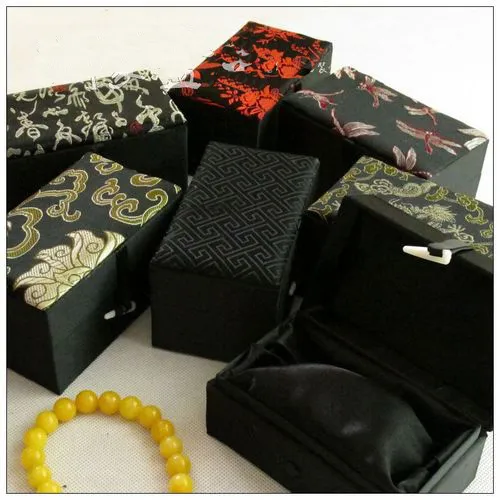 Rectangle Floral Craft Tall Jewelry Watch Gift Box Cotton Filled Storage Case Decorative Chinese Silk brocade Cardboard Packaging 8755813