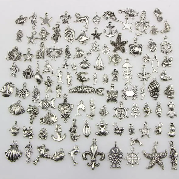 Mix 100 Styl Naszyjnik Wisiorek Urok DIY Silver Biżuteria Tybetańska Ustalenia Bransoletka Naszyjnik Akcesoria Biżuteria Ustalenia Komponenty