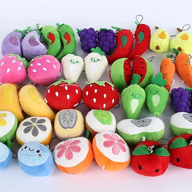 Nya fruktgrönsaker Designer Plush Pluent Toys Children Barn Bil Pendant Mobiltelefon Bag Key Rings Keychain Xmas Gifts 613CM WXK2515838