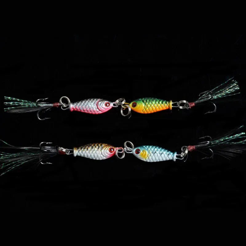 4 couleurs 3.2 cm 6g Mini leurres de poisson au plomb appâts manivelles crochet à plumes leurre de pêche aux yeux 3D