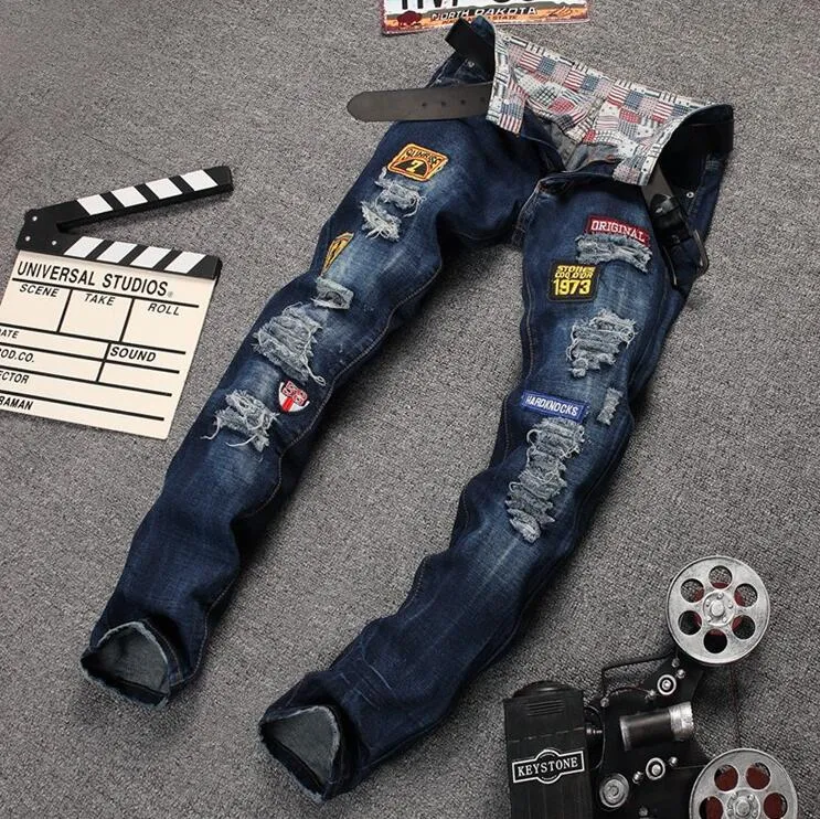 Avrupa Amerikan Tarzı 2015 Yeni Moda Marka Lüks Kaliteli erkek Casual Denim Pantolon Pamuk Kot Pantolon Pop Tasarımcı Jeans