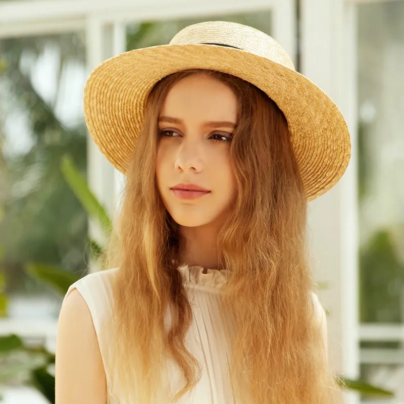 Womens Fashion Flat Straw Summer Straw Boater Hat Wholesale