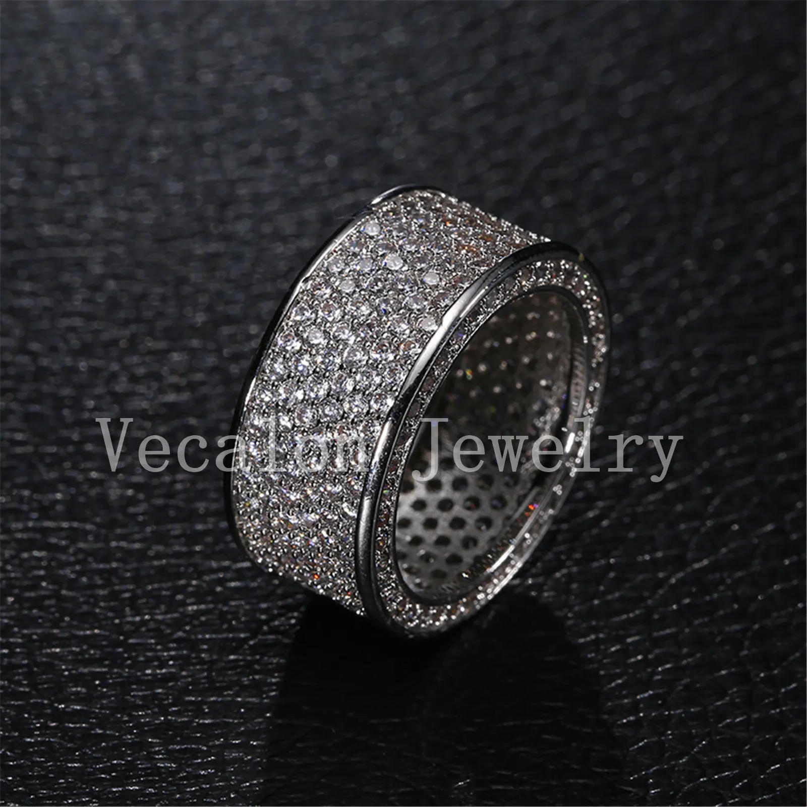 Vecalon Full Simulated diamond Cz Wedding Band Ring for Women 10KT White Gold Filled Female Engagement Band Sz 5-11