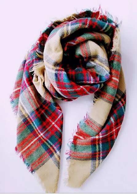 5ピース秋冬女性ウールスピニングスカーフレディースダブルフェイス色とりどりのギンガムチェックKerchief Man Scarf 140 * 140cm Shawls Free Ship