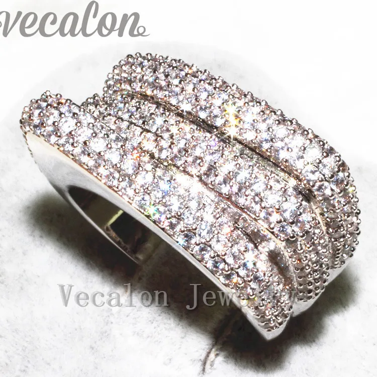 Vecalon Vintage Pave set 240pcs Simulated diamond Cz Engagement Wedding Band ring for Women 10KT White Gold Filled Finger ring