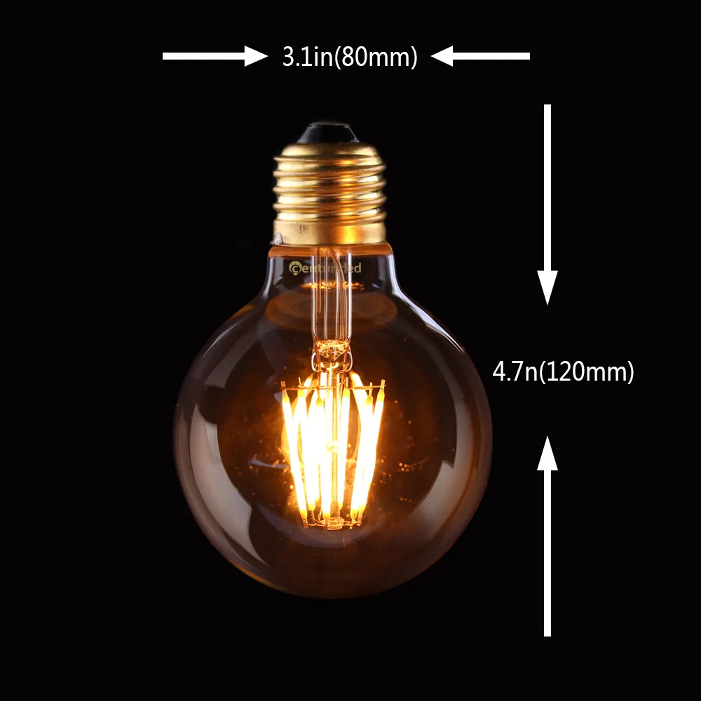 Amber Glass Form, 6W, G80 Edison Globe Lampa, Vintage LED Filamentlampa, Super Warm 2200K, E26 E27 Bas, dimbar