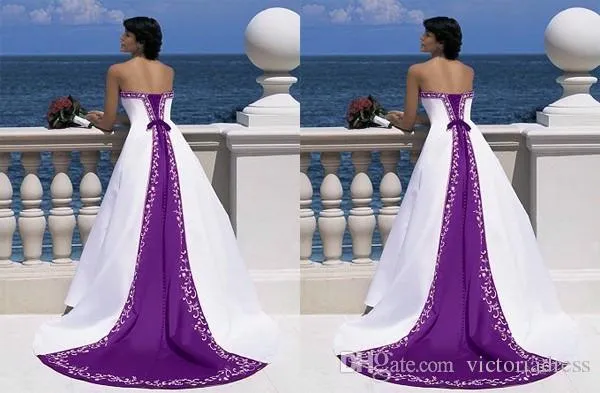 purple and white wedding dress