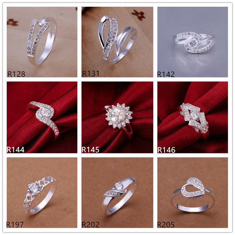 Bague en argent sterling plaqué de pierres précieuses pour femmes 10 pièces beaucoup de style mixte EMR15, offre spéciale bague en argent 925 de haute qualité