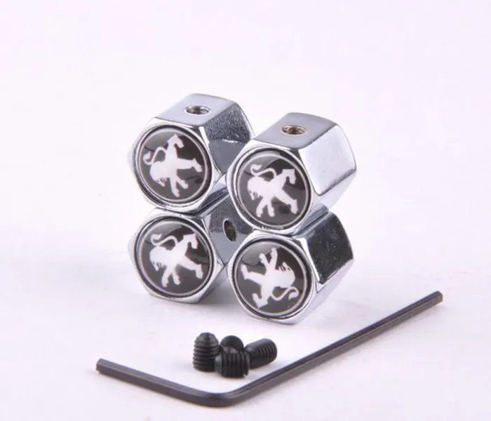 Silver 4PCS/Lot Anti Theft Car Wheel Tire Valve Caps Covers For Peugeot 206 207 301 306 307 308 406 407 408 508 607 2008 3008 4008 5008