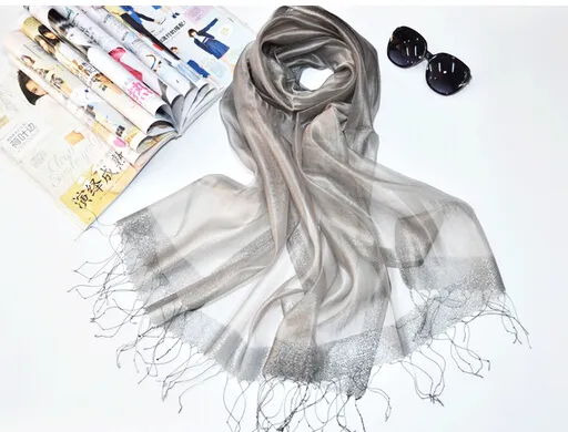 10st Höst New Fashion Woman Silk Scarf Solskyddsmedel Pure Färg Scarf Ladies Mulberry Silk Scarf Scarf 200 * 90cm Gratis frakt