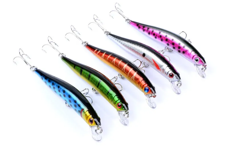 Alta quanlity pintado laser minnow Biônico isca de pesca biônico 9.7cm 8,6g mergulho raso wobbler ganchos artificiais