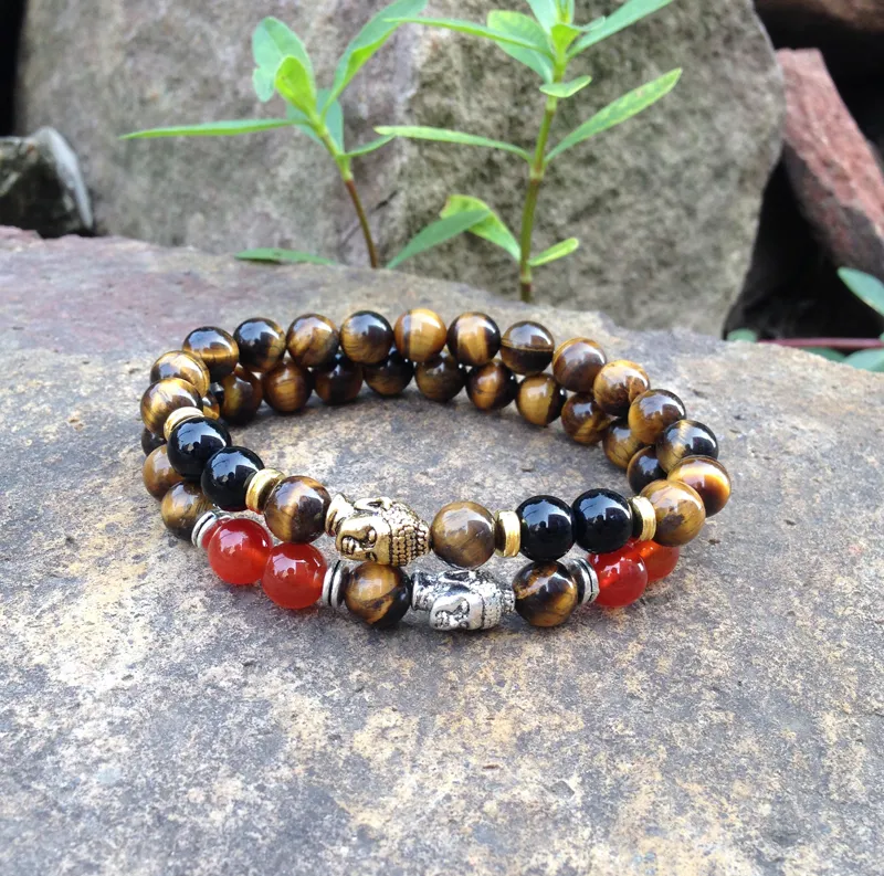 SN0389 joyería de oro para hombres pulsera de Buda de oro piedra negra Ojo de Tigre joyería de piedra natural pulsera para hombre