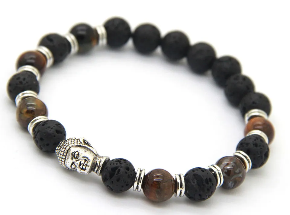 Gorąca sprzedaż Lava Kamienne koraliki Buddha Mężczyźni Bransoletki, Złoto, Sliver i Budda Bronezowy, Black Yoga Bransoletka, Unisex