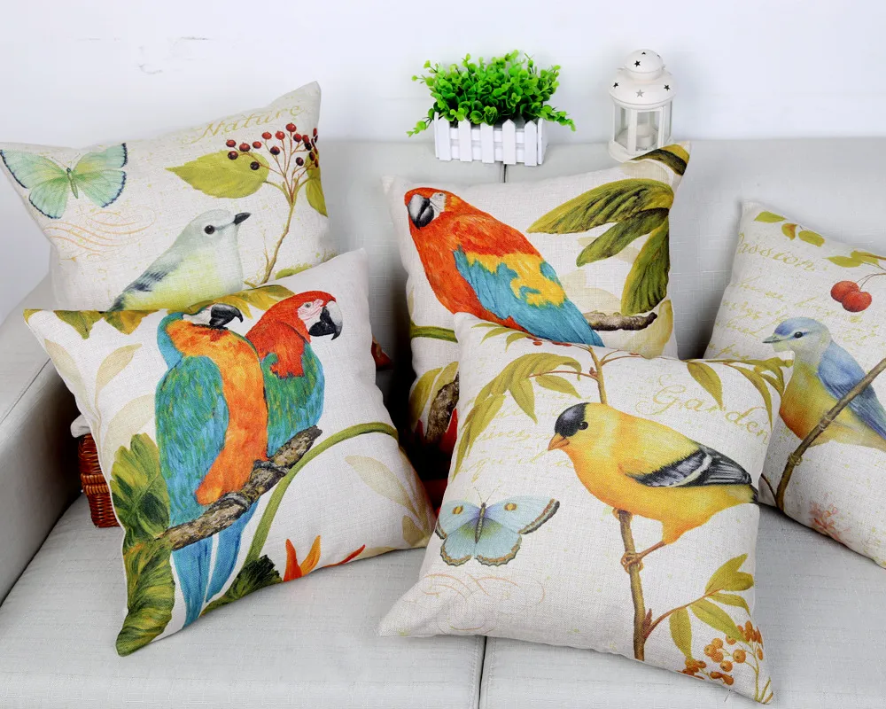 Belle pays oiseau housse de coussin perroquet almofada décoratif canapé jeter taie d'oreiller chaise canapé décor à la maison