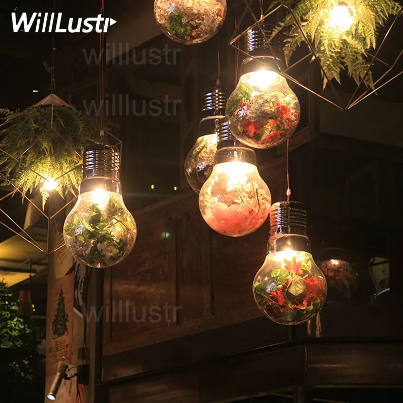 Willlustr mega lampadina Lampada a sospensione pianta verde fiore vetro decorativo sala da pranzo cucina isola ristorante hotel bar caffetteria Lampada a sospensione