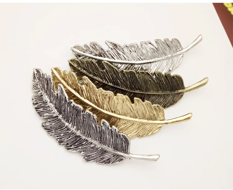 2017新しいブランドジュエリーのレトロな誇張された合金の羽毛毛の葉の葉のサイドクリップ春のつくらのヘアピン卸売