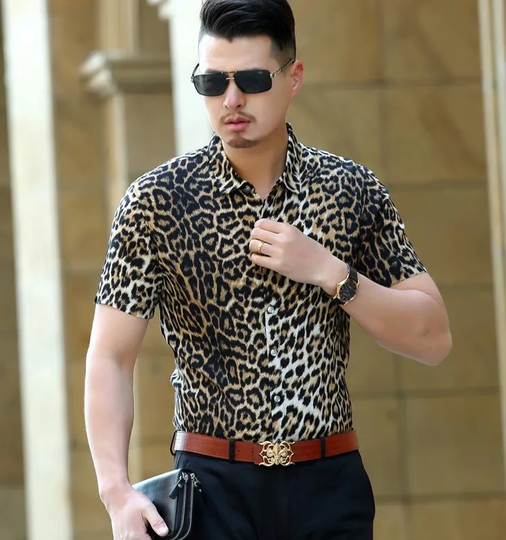 European And American Style Leopard Printing Fashion Trend Men Shirt ...