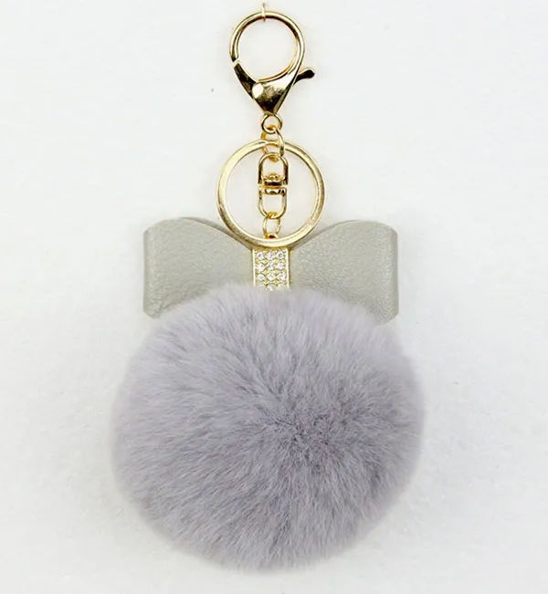 Bowknot Fur Pom Keychain Real REX Rabbit Fur Ball Key Chains Fur Key Ring Key Chain pour sac