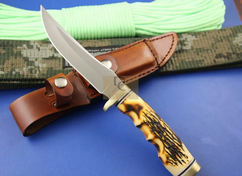 OEM Henrry 153 Confezione originale UNCLE HENRY 8cr13mov Levigatura COLTELLO DA CACCIA GOLDEN SPIKE con macina e fodero in pelle