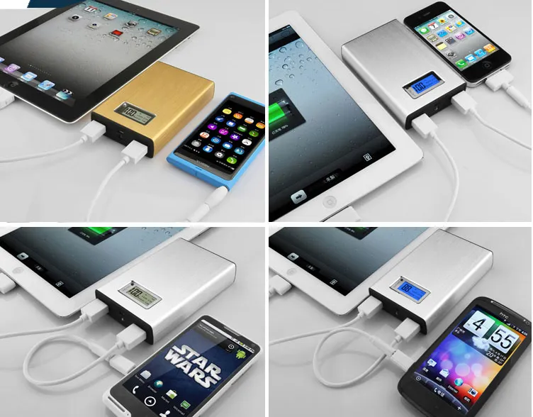 Dual USB 12000mah Power Banks 18650 cell phone charger external battery pack fast charging phone, tablet PC universal