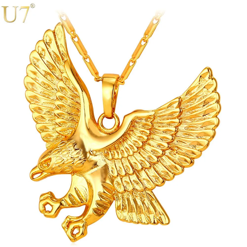 New Gold Eagle Collana uomo gioielli Trendy Platinum / 18 carati placcato oro animale falco ala ala fascino collana pendente all'ingrosso P820