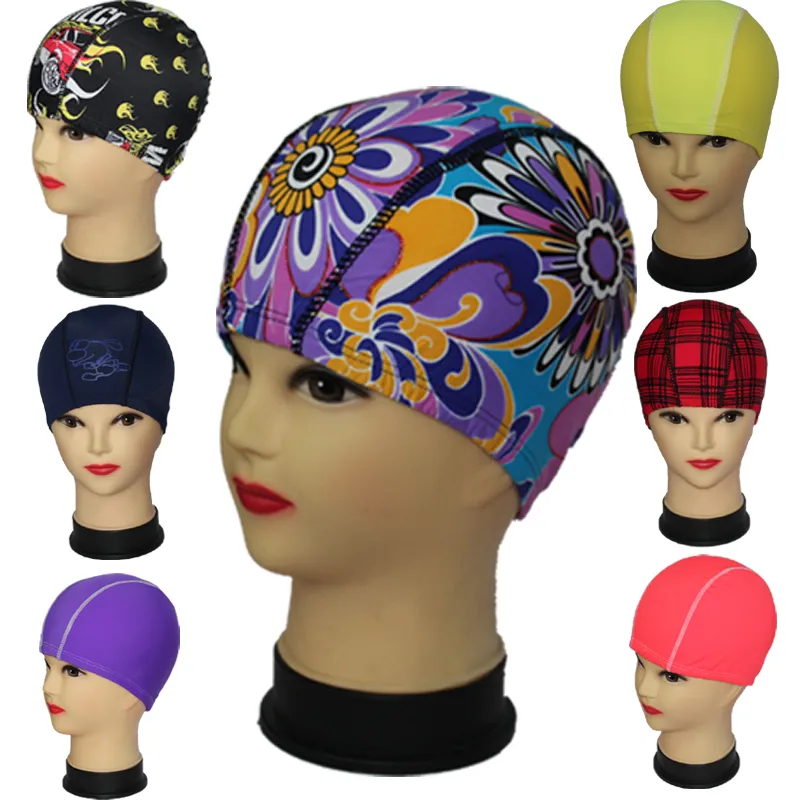 Avoir en stock des bonnets de bain pour hommes en nylon et en élasthanne, plusieurs couleurs et motifs, élastiques pour hommes, taille libre, couleur aléatoire