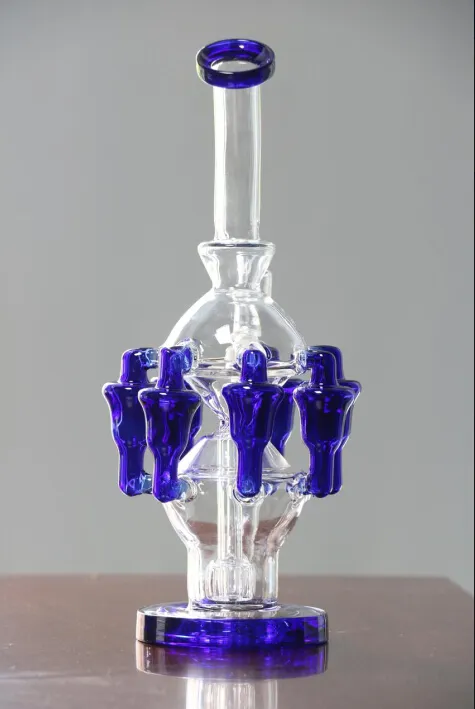 28cm Tall Royal Blue Glass Bongs Water Pipes With Joint Size 14.4 mm Perc Percolator Recycle Oil Rigs Glss Bongs Hookahs