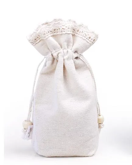 Dentelle de mariage coton lin faveurs sac fête de Noël bonbons sucre oeuf sac cadeau emballage faveur détenteurs pièce de monnaie porte-monnaie sacs perles de bois