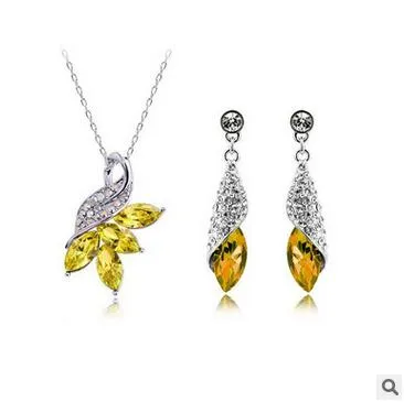 Oostenrijkse kristal diamant kettingen en oorbellen set hoge kwaliteit verzilverde ketting en oorbellen vrouw kristal sieraden