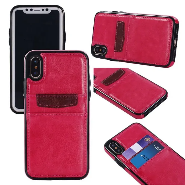 Retro-Leder-Geldbörse, TPU-Hüllen mit harter Rückseite, Vintage-Abdeckung, Kreditkartenfächer, Haltertasche für iPhone XS MAX XR X 8 7 Samsung S8 S9 Plus