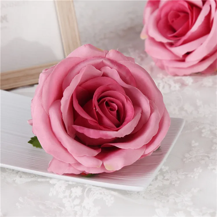 9cm artificiels rose fleur tête de la soie décorative fleur de fête décoration mur de mariage fleur bouquet blanc roses artificielles bouquet
