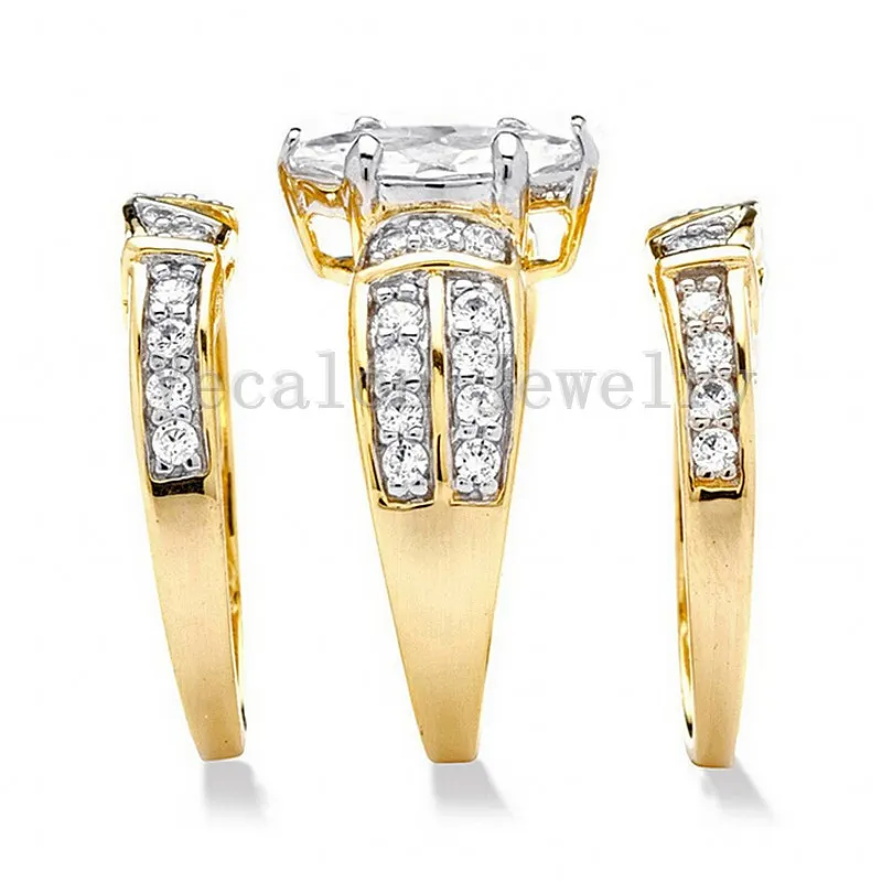 Vecalon Classic Jewelry Marquise Cut 2ct Cz diamante anillo de boda conjunto para mujer 14KT oro amarillo lleno anillo de compromiso regalo